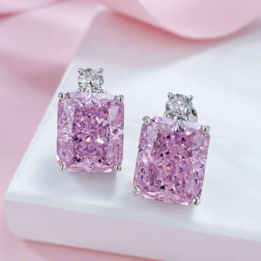 3.5ct Pink Sapphire Radiant Cut Earrings - Picture 9 of 13